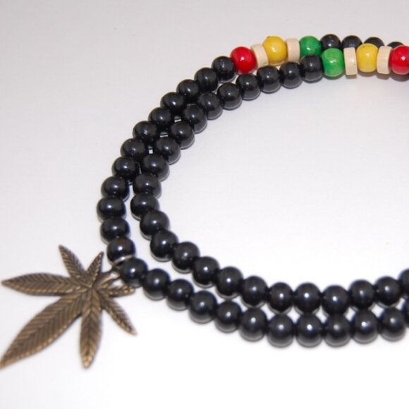 Weed Necklace,Rasta Necklace,Wooden Necklace,Peace,Love - Picture 3 of 3
